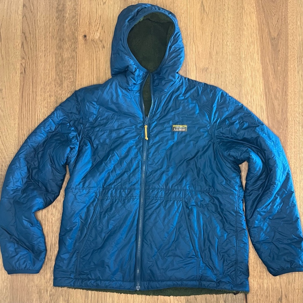 Mens L.L. Bean Mountain Bound Reversible Jacket Dark Teal Blue and Green XL